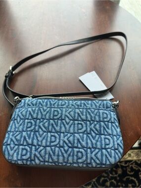 DKNY Blue Denim Bryant Park Monogram Quilted Crossbody NWT